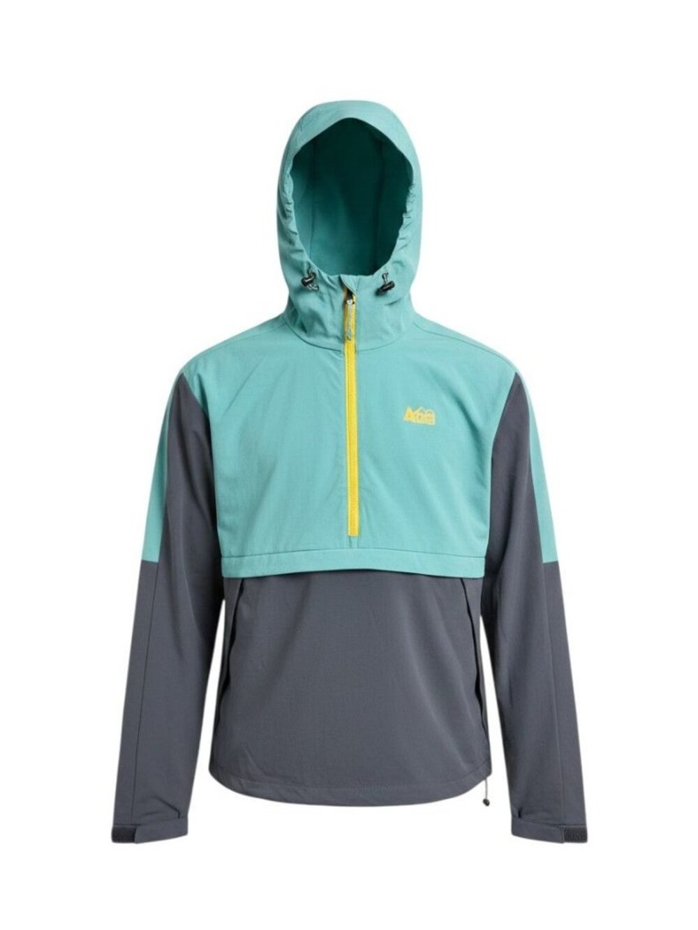REI Co-Op Men Half-Zip Hooded Windbreaker Jacket Teal & Gray Small